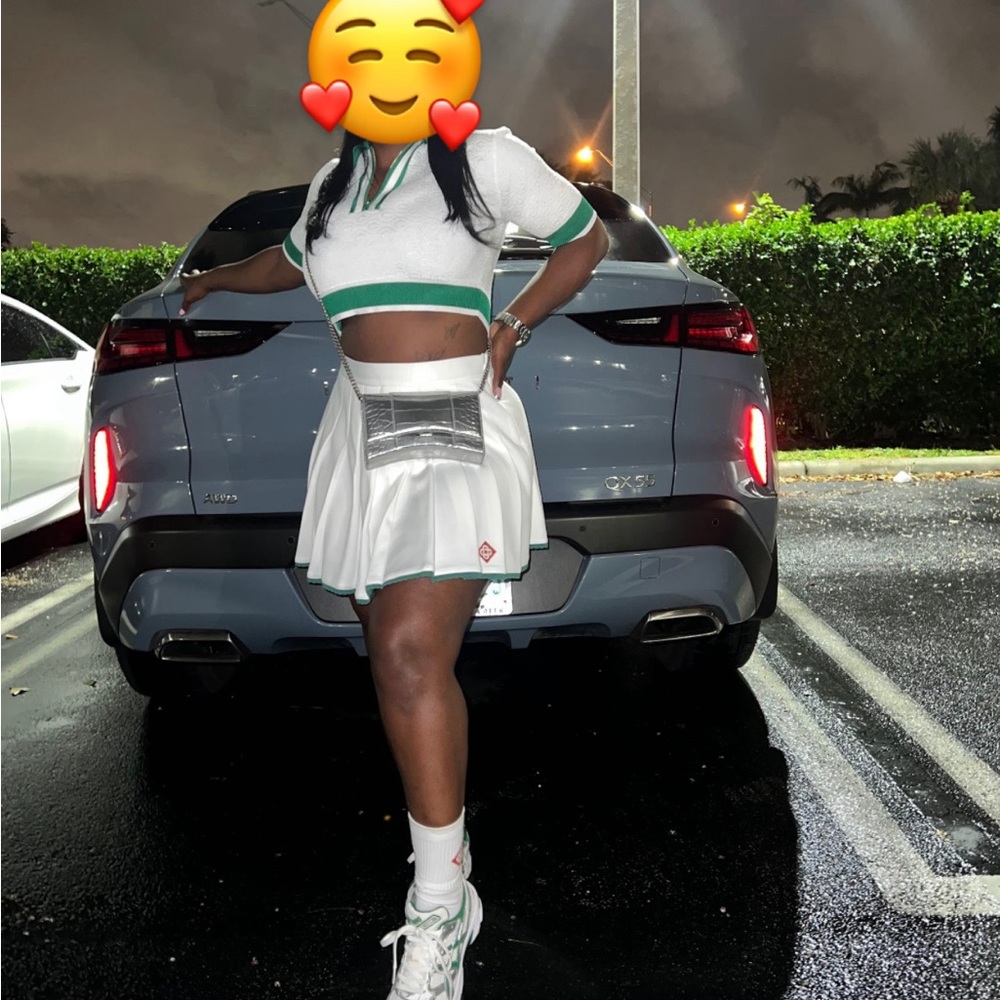 White and Green Skirt Set